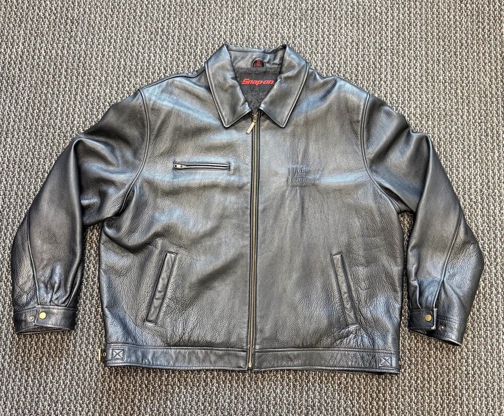 Vintage Snap-on Masters Series Black Leather FCR Heavy-Duty Bomber Jacket Sz 3XL